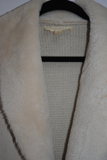 Lovestitch Cream Shearling Open-Front Coat S
