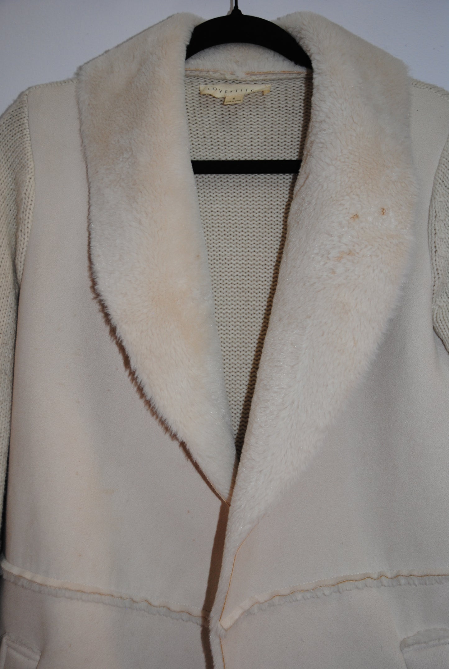 Lovestitch Cream Shearling Open-Front Coat S