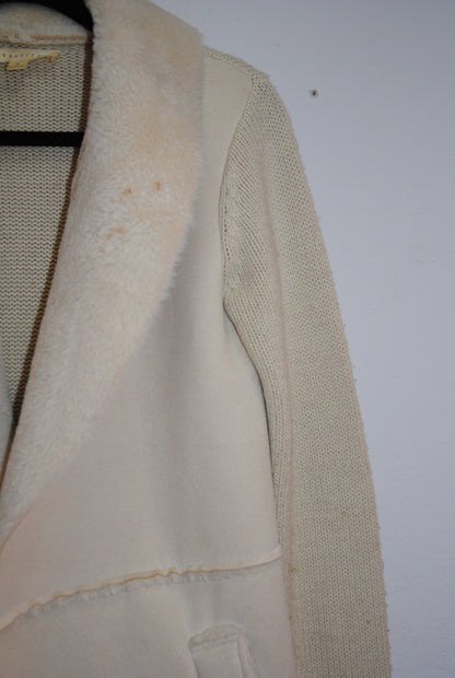 Lovestitch Cream Shearling Open-Front Coat S