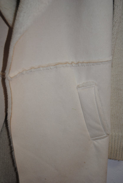 Lovestitch Cream Shearling Open-Front Coat S