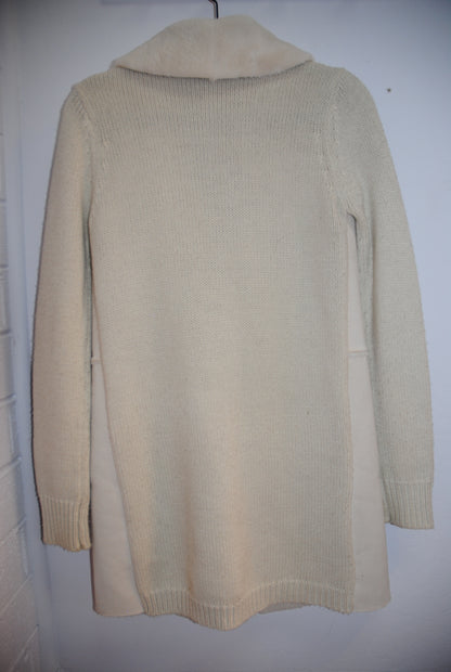 Lovestitch Cream Shearling Open-Front Coat S