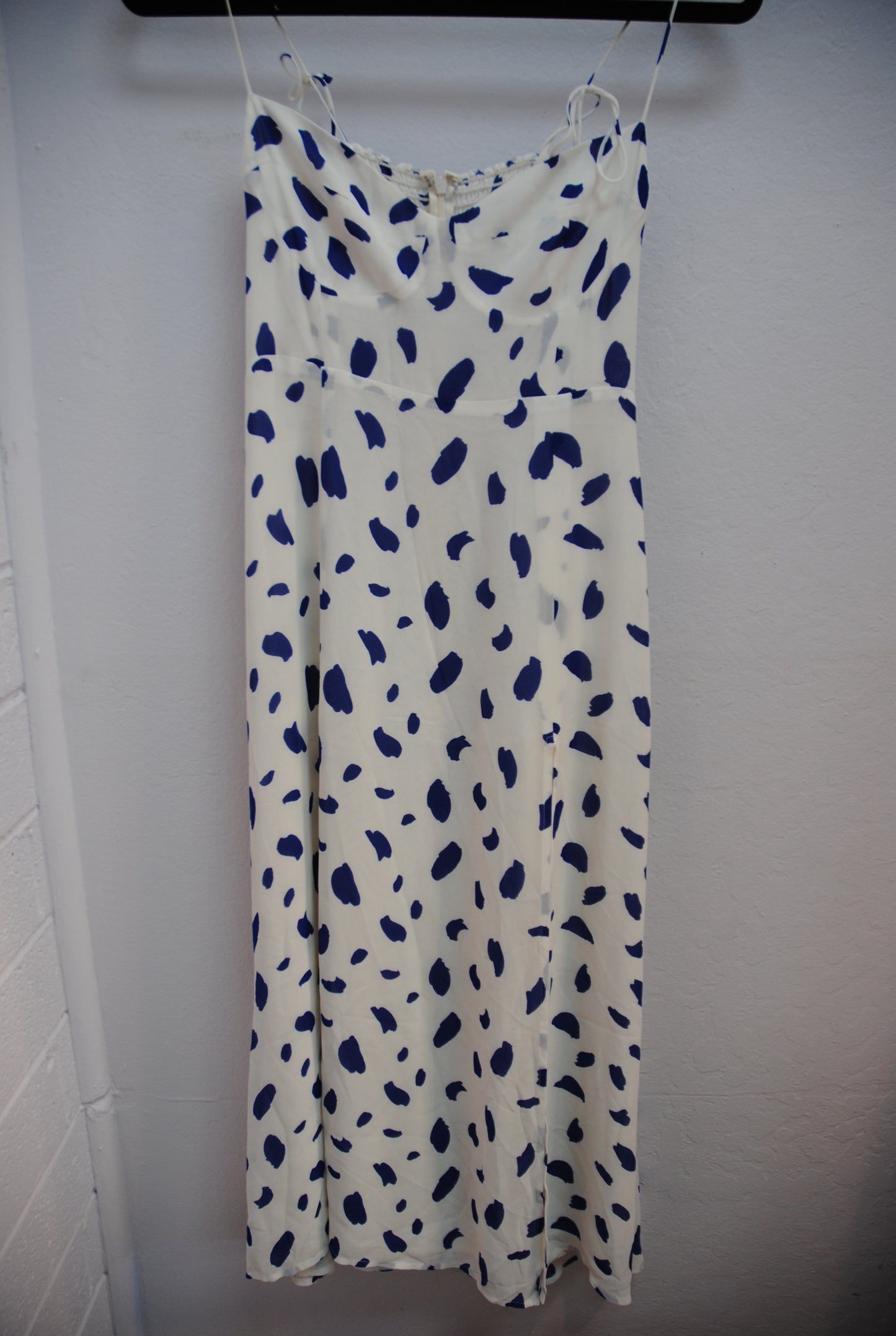 Reformation Ivory Navy Polka Dot Midi Dress XS