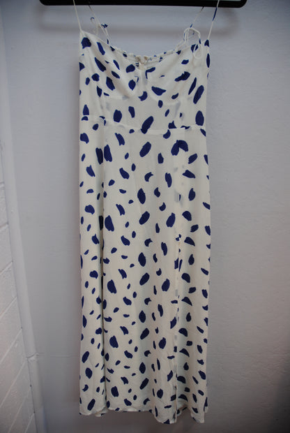 Reformation Ivory Navy Polka Dot Midi Dress XS