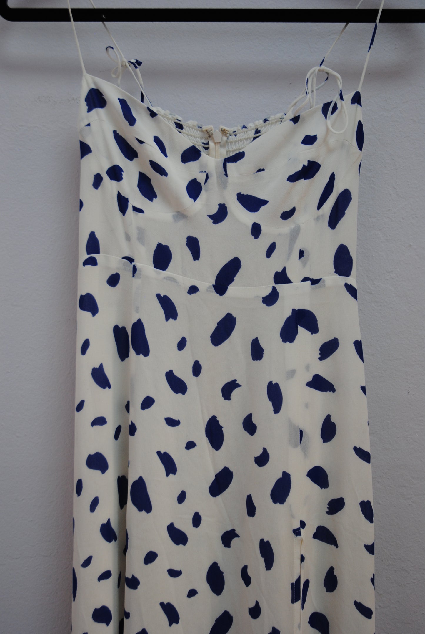 Reformation Ivory Navy Polka Dot Midi Dress XS
