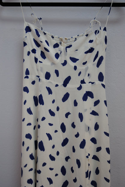 Reformation Ivory Navy Polka Dot Midi Dress XS