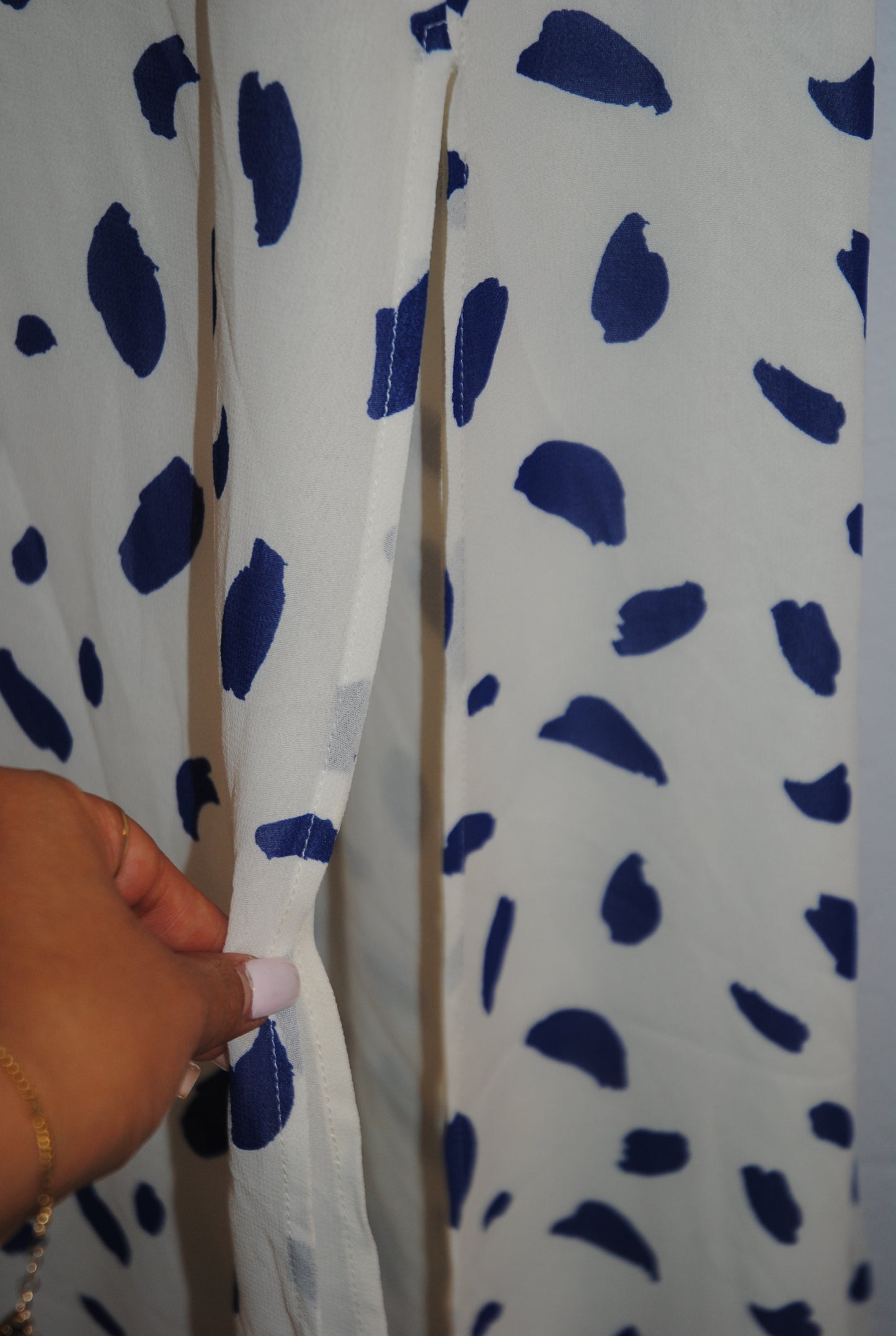 Reformation Ivory Navy Polka Dot Midi Dress XS