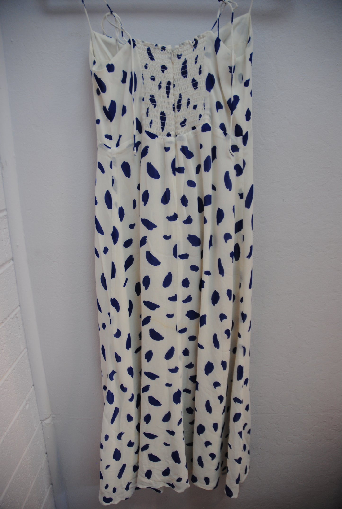Reformation Ivory Navy Polka Dot Midi Dress XS