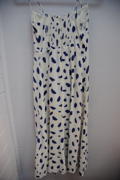 Reformation Ivory Navy Polka Dot Midi Dress XS