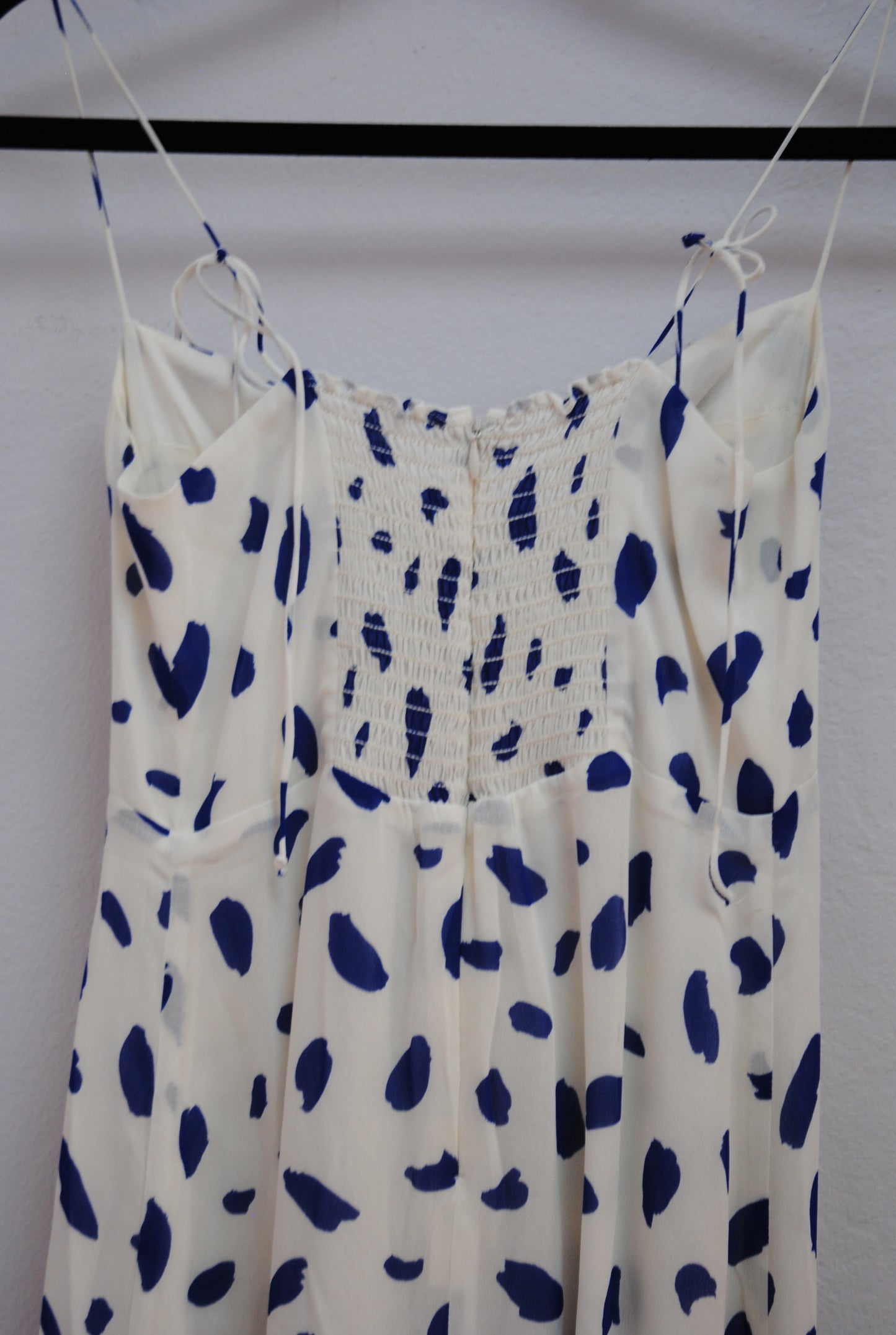 Reformation Ivory Navy Polka Dot Midi Dress XS