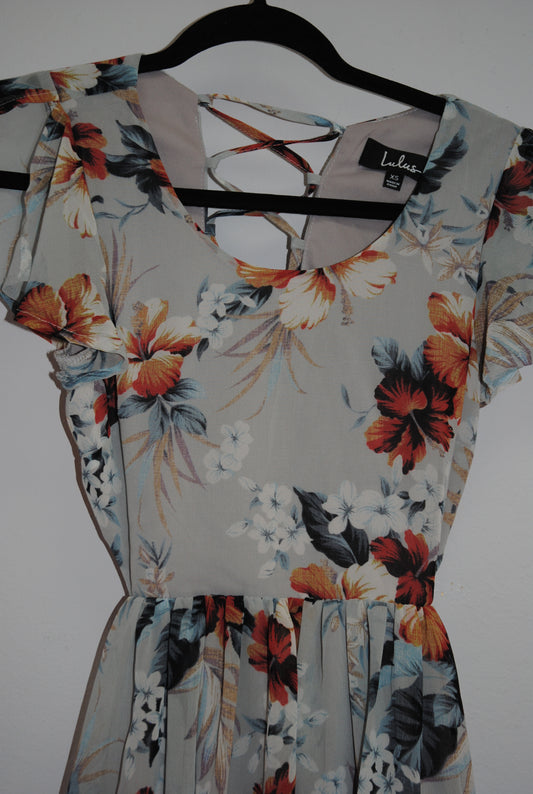 blue multi Lulus floral dress, XS