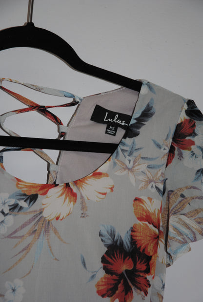 Lulus Blue Multi Floral Flutter Sleeve Dress XS