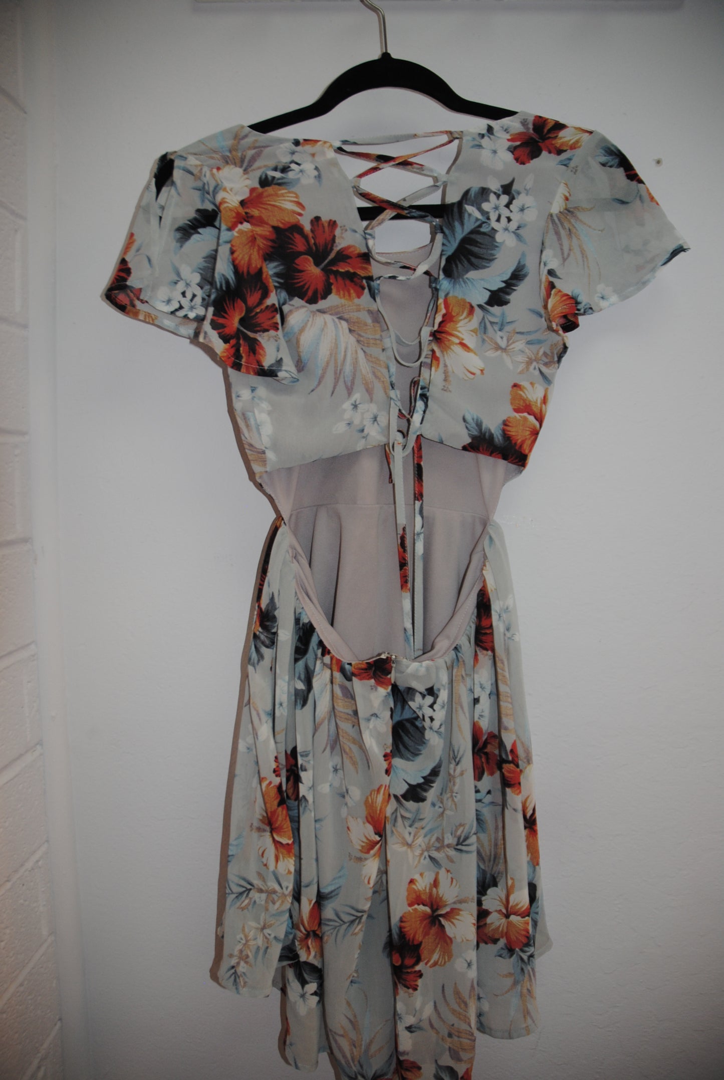 Lulus Blue Multi Floral Flutter Sleeve Dress XS