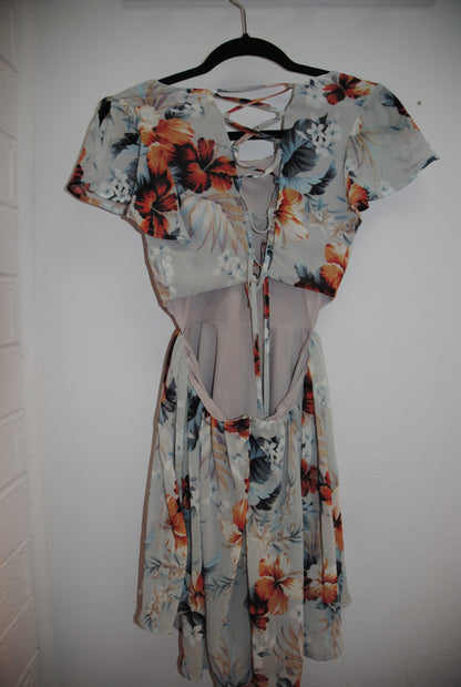 Lulus Blue Multi Floral Flutter Sleeve Dress XS
