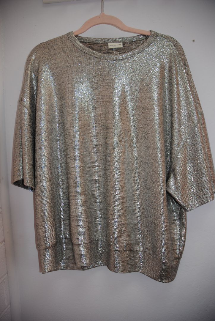 Dries Van Noten Silver Metallic Knit Top
