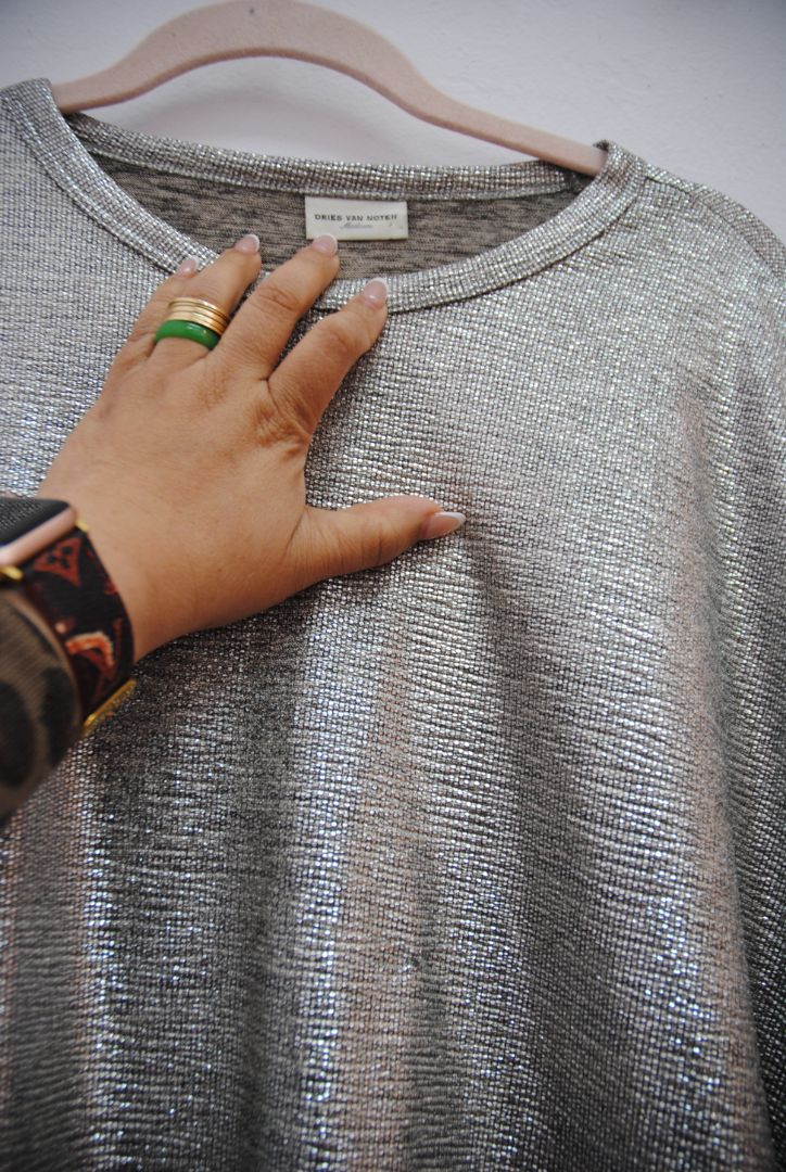 Dries Van Noten Silver Metallic Knit Top