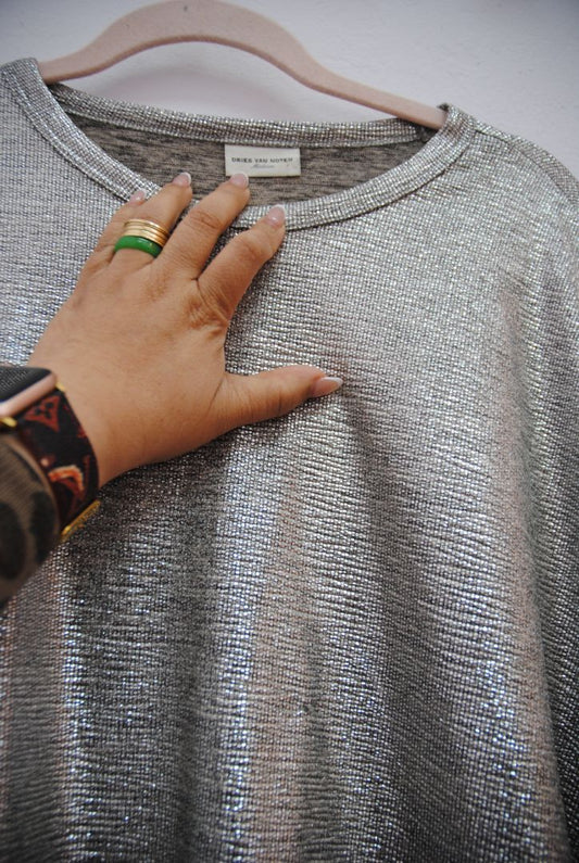 silver Dries Van Noten metallic knit top, M