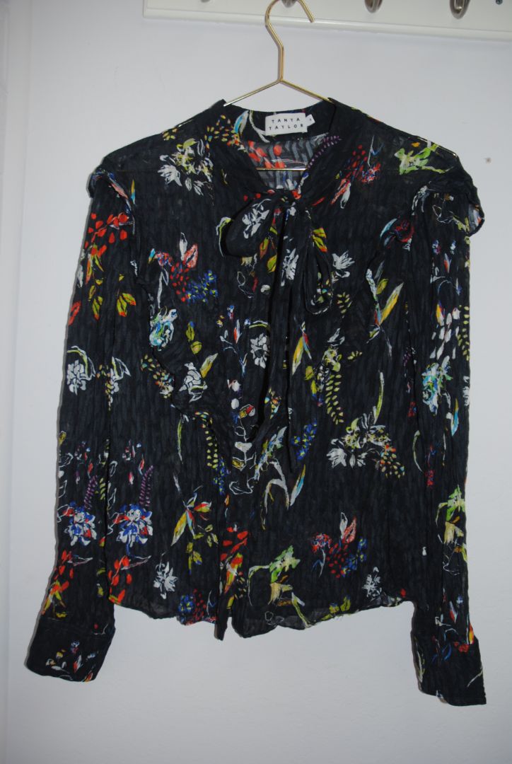 Tanya Taylor Black Floral Print Sheer Blouse