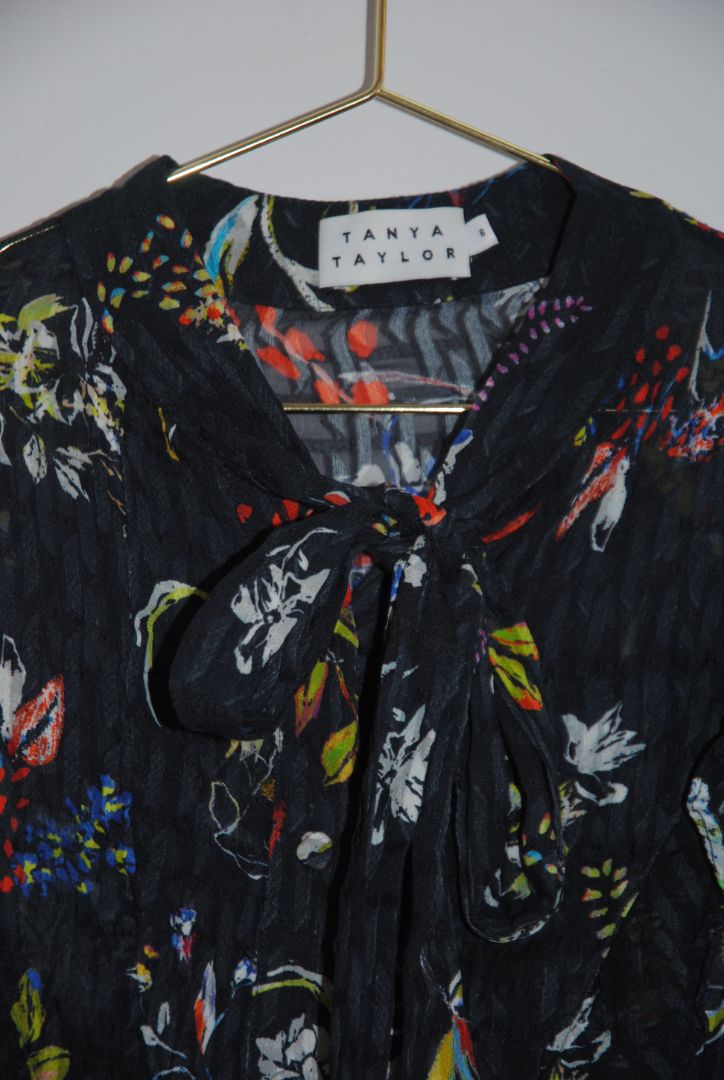 Tanya Taylor Black Floral Print Sheer Blouse
