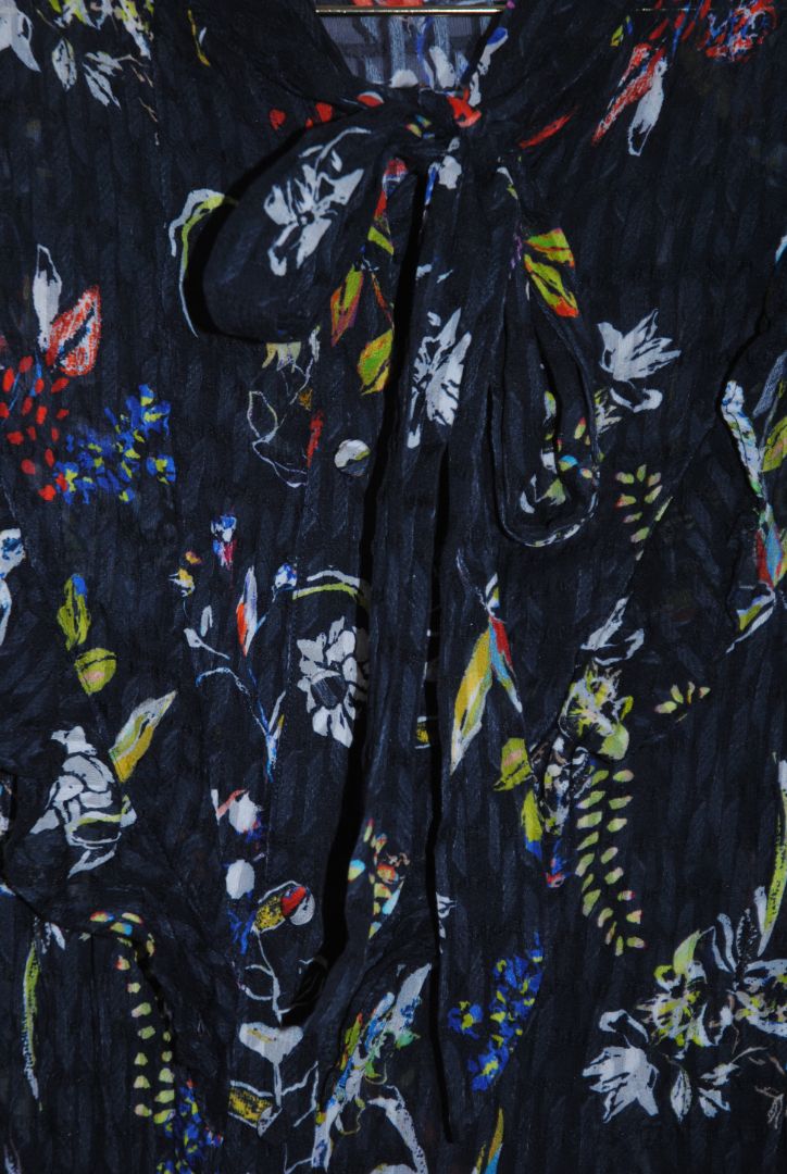 Tanya Taylor Black Floral Print Sheer Blouse