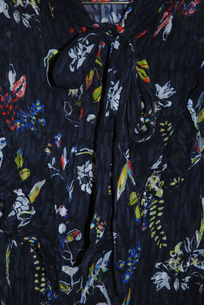 Tanya Taylor Black Floral Print Sheer Blouse