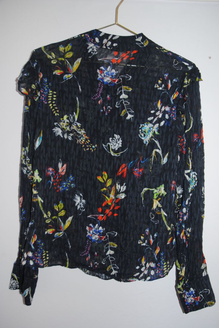 Tanya Taylor Black Floral Print Sheer Blouse
