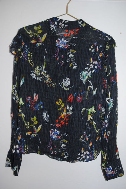 Tanya Taylor Black Floral Print Sheer Blouse