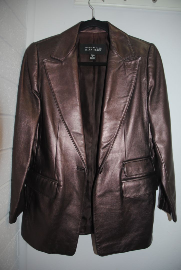 Ellen Tracy Espresso Brown Leather Blazer P6
