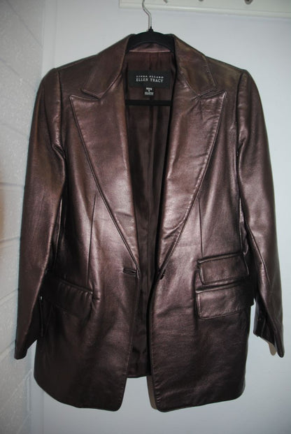 Ellen Tracy Espresso Brown Leather Blazer P6