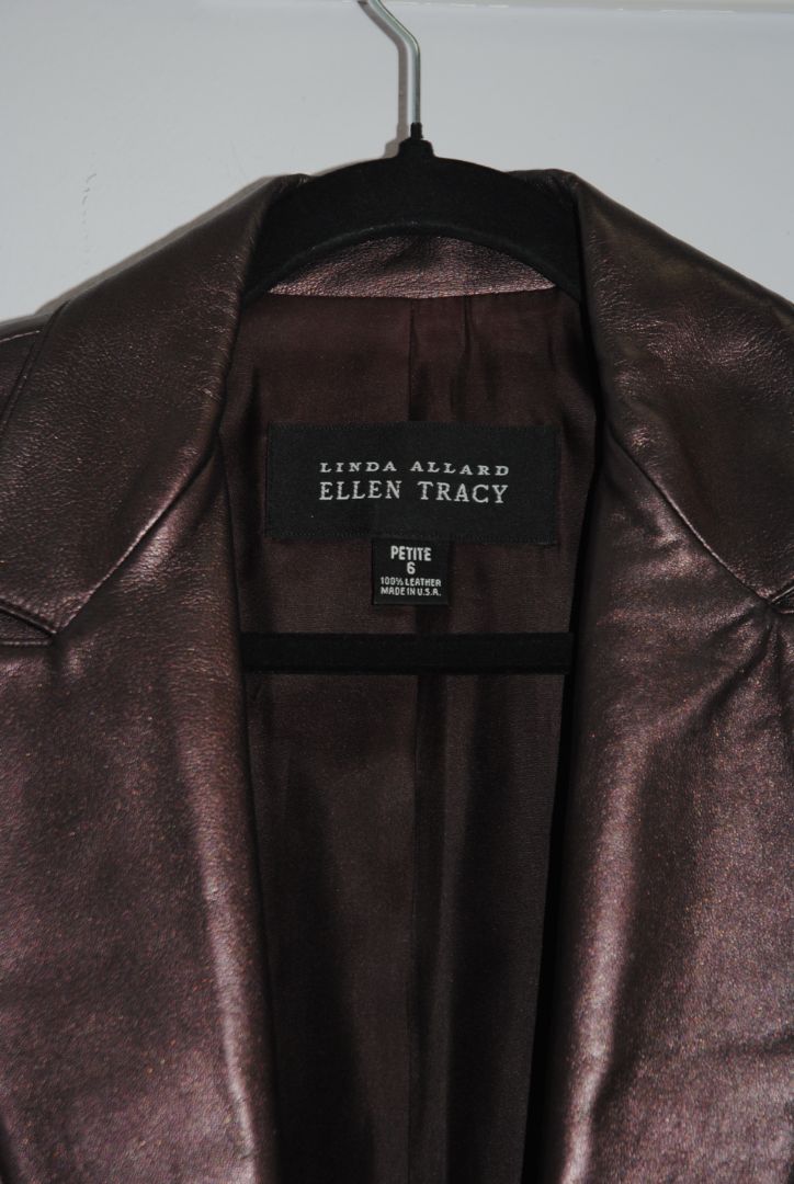 Ellen Tracy Espresso Brown Leather Blazer P6