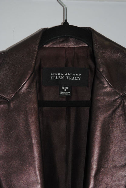 Ellen Tracy Espresso Brown Leather Blazer P6