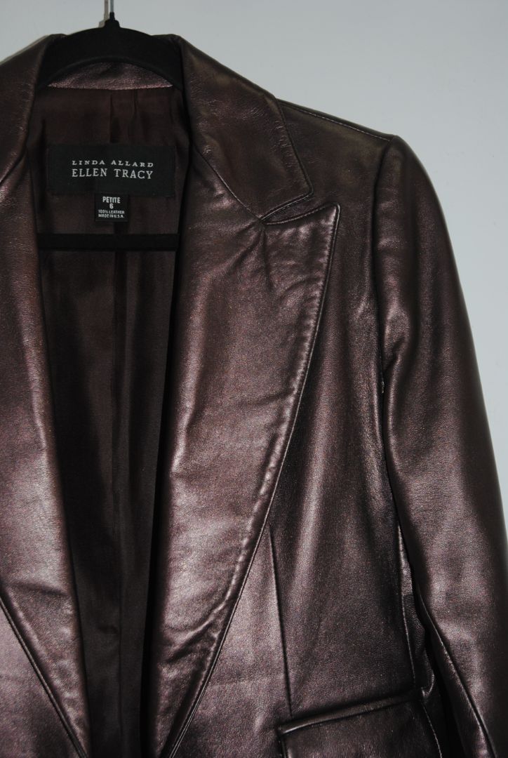 Ellen Tracy Espresso Brown Leather Blazer P6