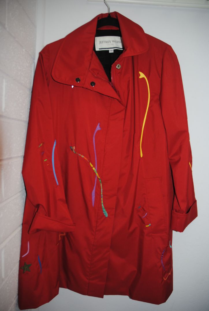 Jeffrey Weiss Red Abstract Print Coat XS