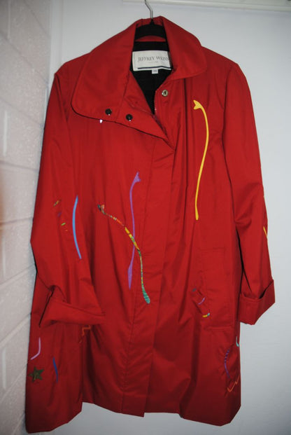 Jeffrey Weiss Red Abstract Print Coat XS