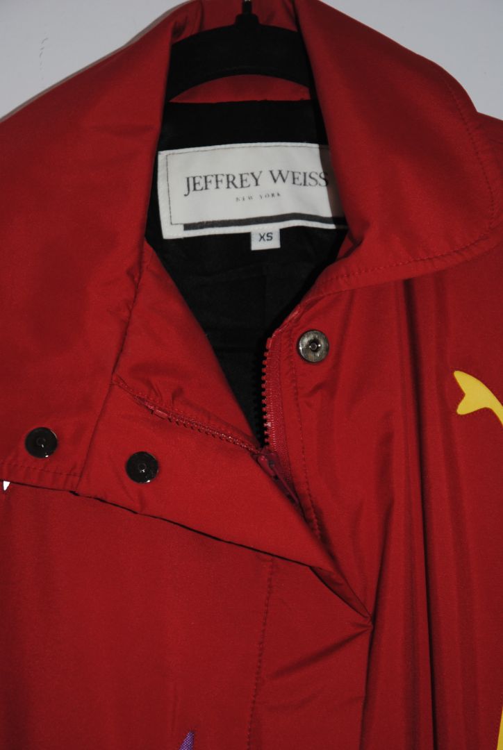 Jeffrey Weiss Red Abstract Print Coat XS