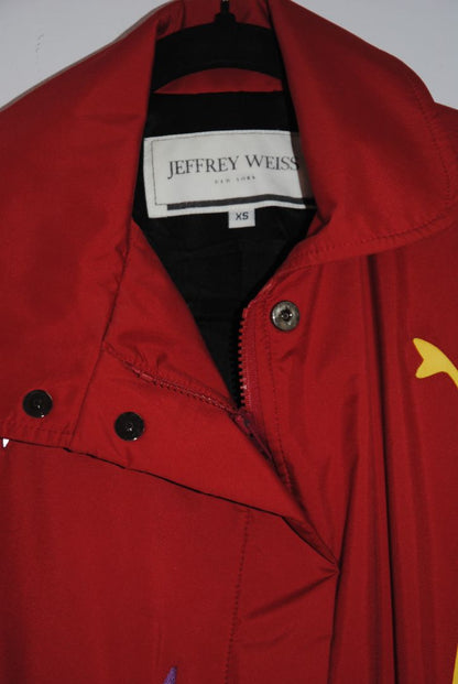 Jeffrey Weiss Red Abstract Print Coat XS