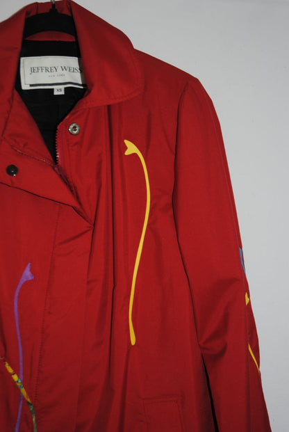 Jeffrey Weiss Red Abstract Print Coat XS