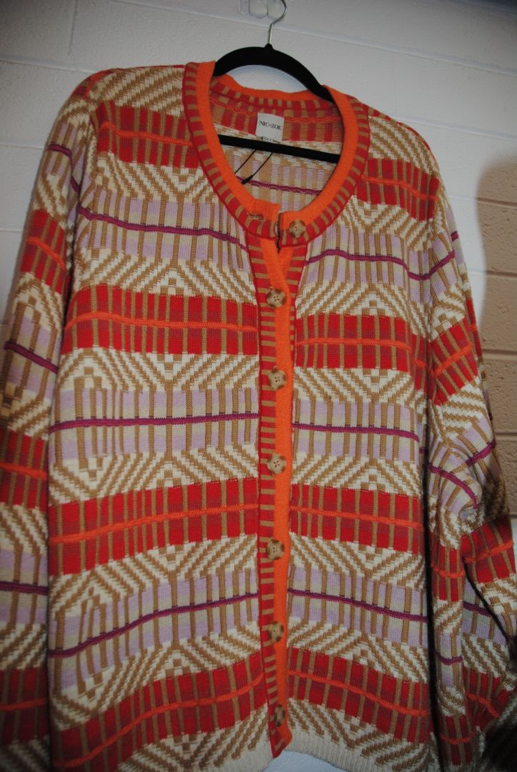 Nic + Zoe Burnt Orange Geometric Cardigan
