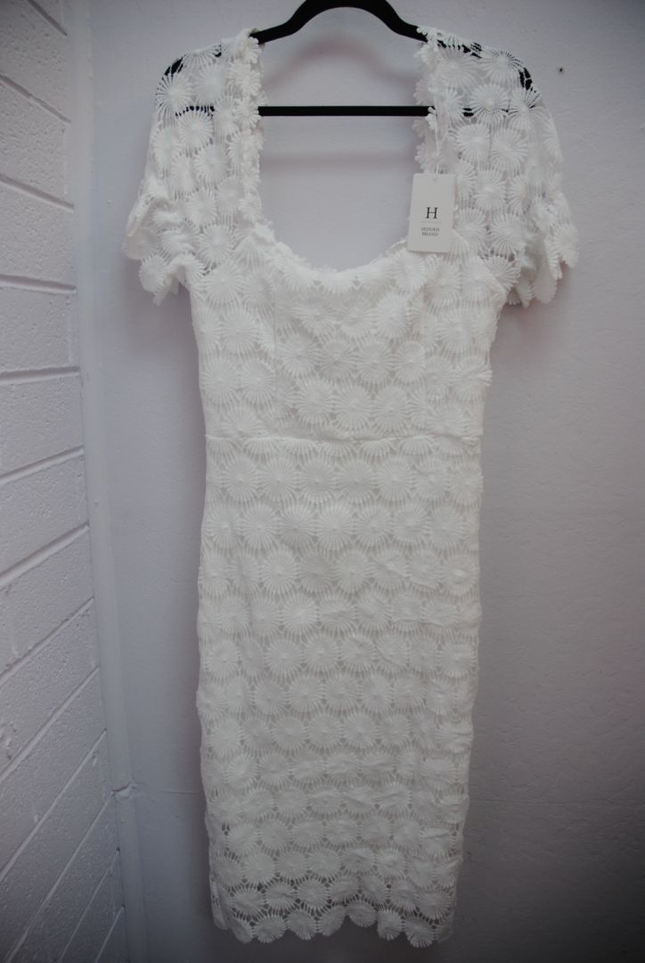 white Hidden Brand floral lace dress, S, M, & L