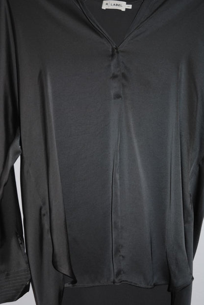 gray R Label satin hooded blouse, xs