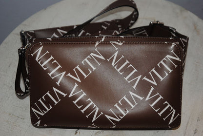 brown and white Valentino Logo leather crossbody bag