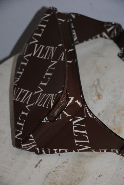 brown and white Valentino Logo leather crossbody bag