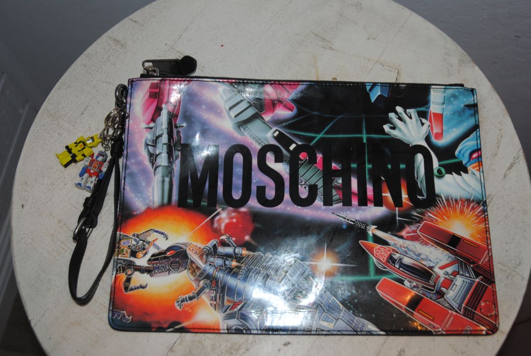 multicolor  print oversize pouch with charms