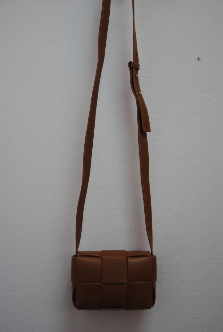Brown Woven Leather Crossbody Bag