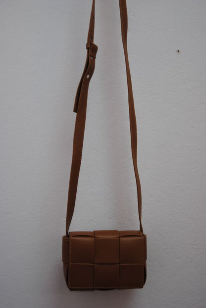 Brown Woven Leather Crossbody Bag