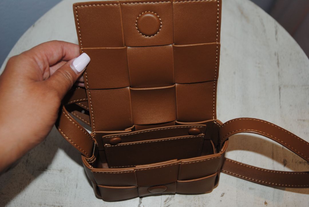 Brown Woven Leather Crossbody Bag