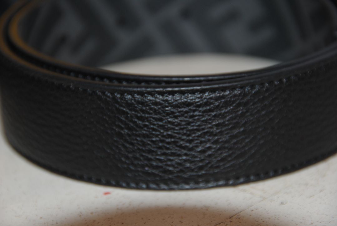 Fendi Embellished FF Buckle Black Leather Belt reversible