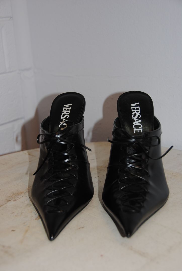 Versace corset lace up pointed toe stilleto mules