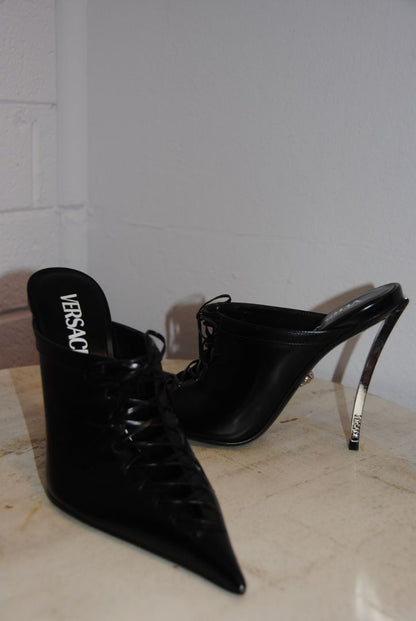 Versace corset lace up pointed toe stilleto mules