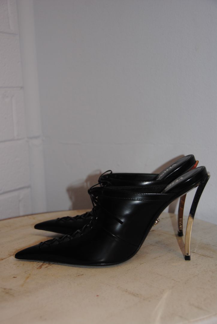 Versace corset lace up pointed toe stilleto mules