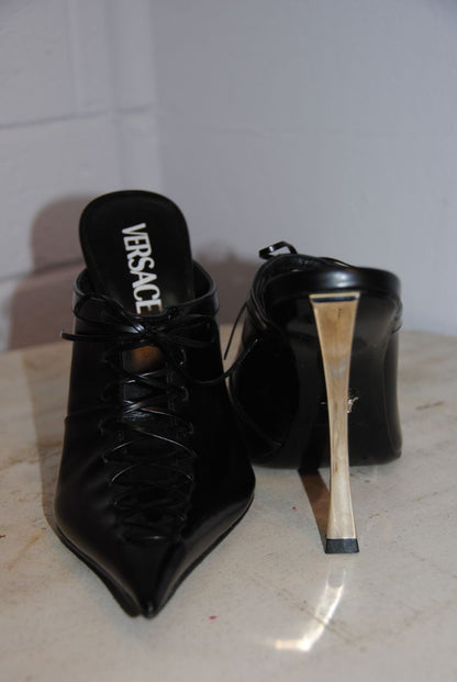 Versace corset lace up pointed toe stilleto mules